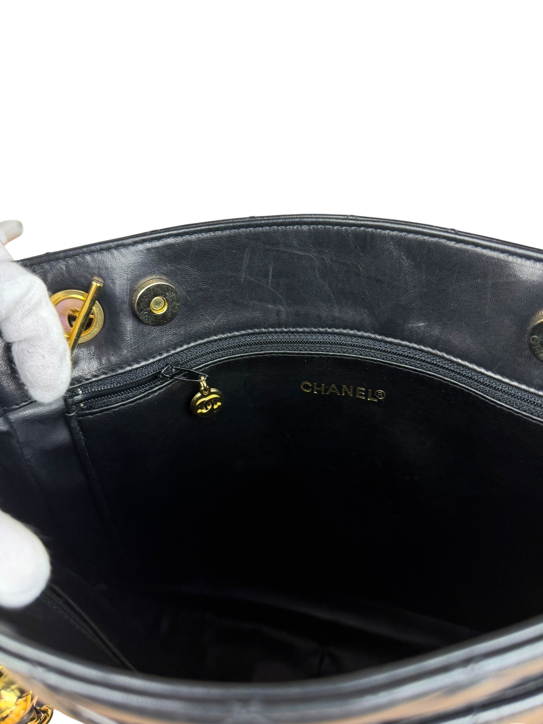 Chanel Black Lambskin Shopper Tote 90s
