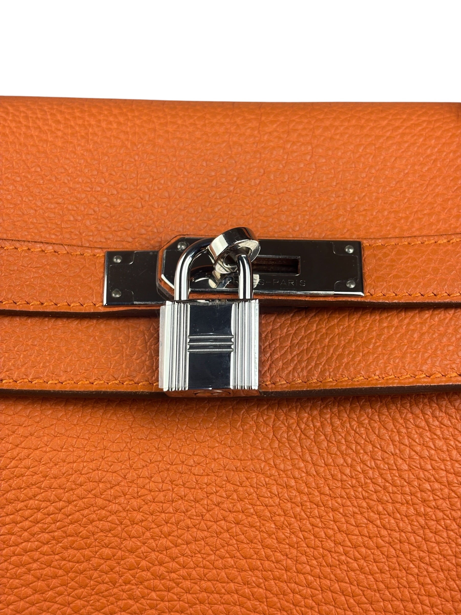 Hermes 2011 Orange Togo Leather Palladium Kelly 35