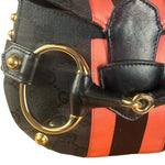 Gucci GG Black/Pink Canvas Horsebit Chain Shoulder Bag