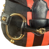 Gucci GG Black/Pink Canvas Horsebit Chain Shoulder Bag