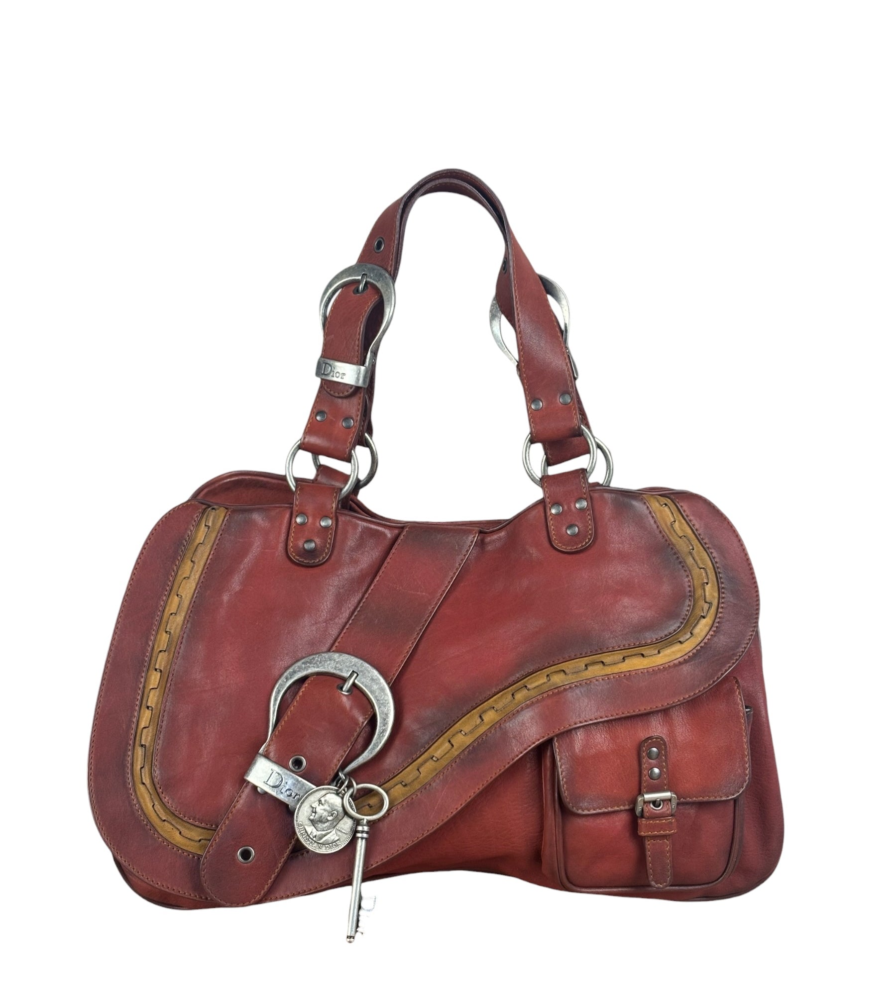 Christian Dior Burgundy Leather Gaucho Saddle Large Shoulder Bag