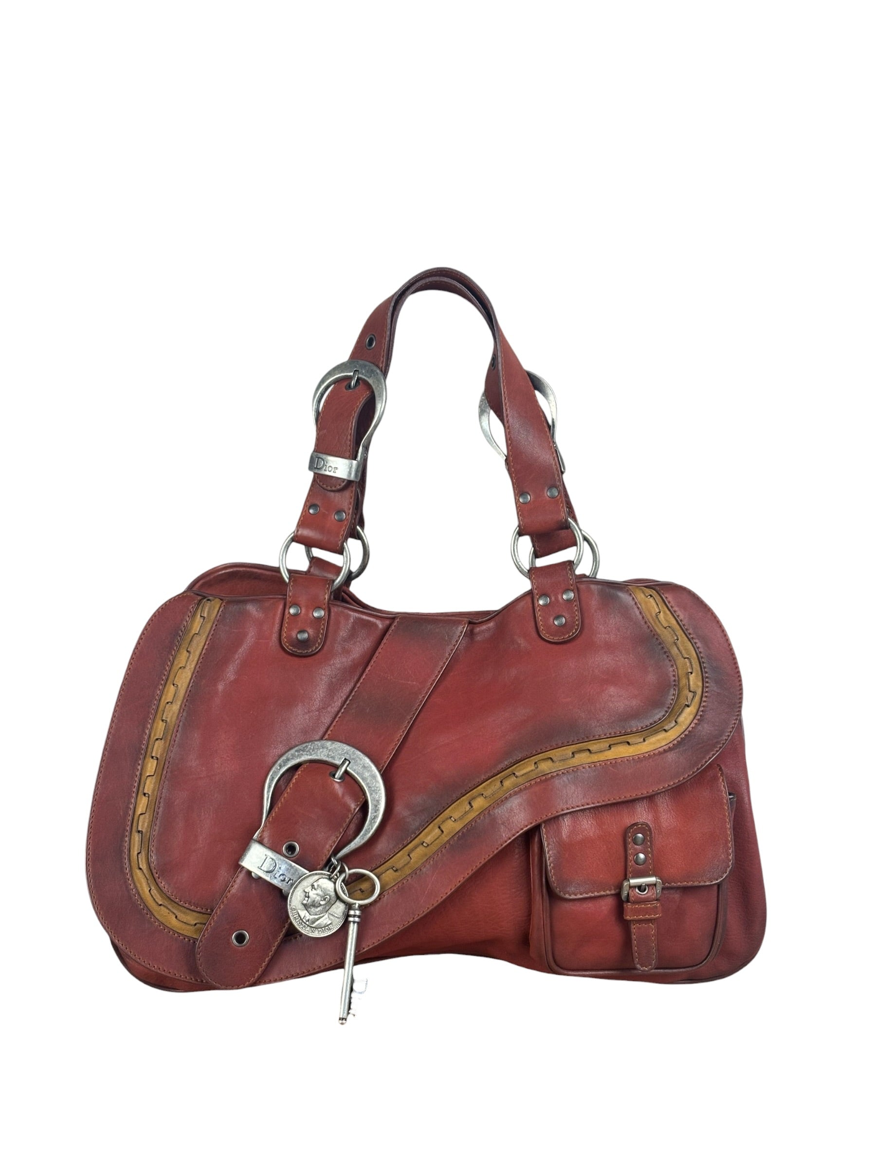 Christian Dior Burgundy Leather Gaucho Saddle Large Shoulder Bag