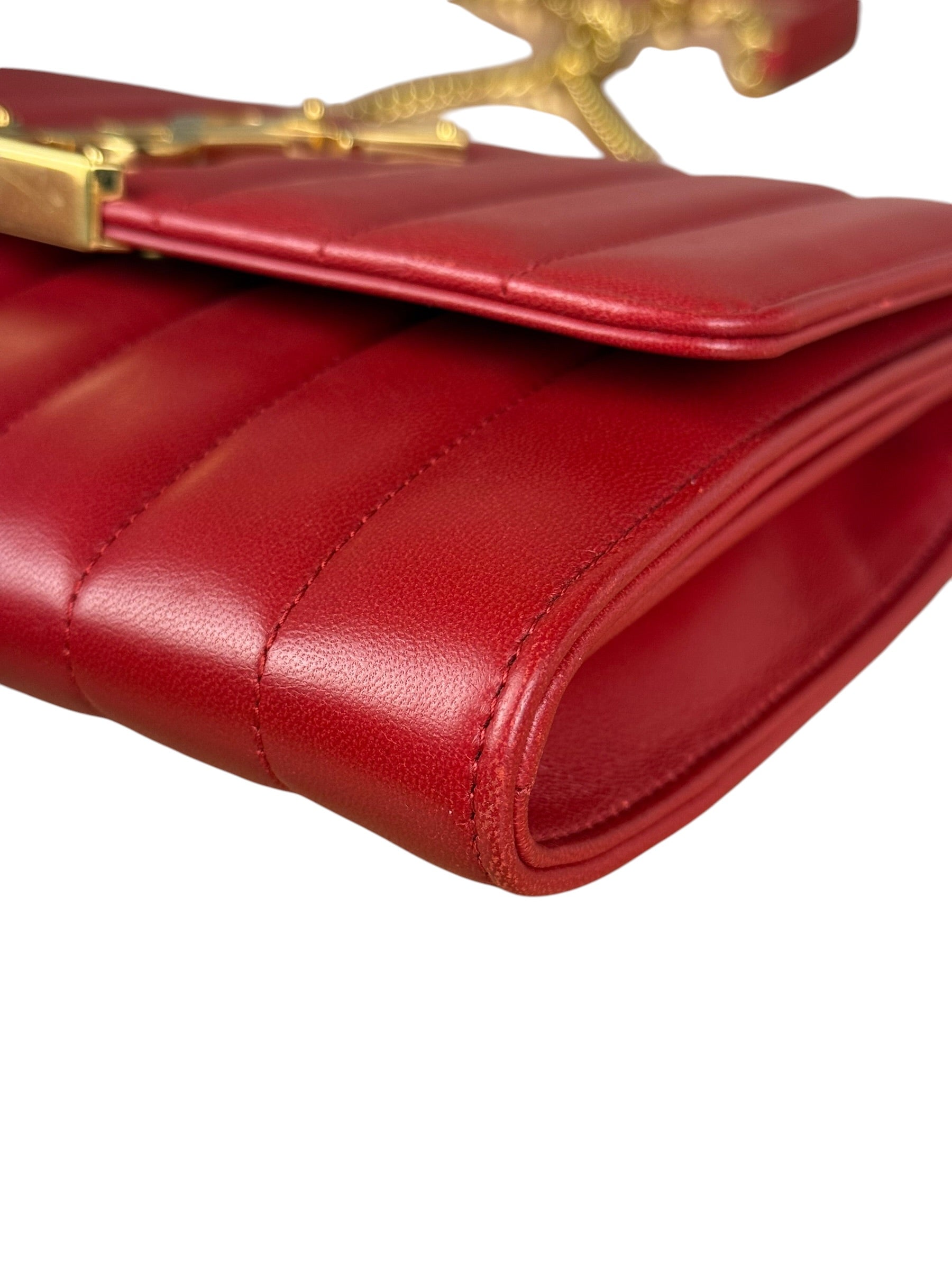 Saint Laurent Red Quilted Leather Vicky Flap Shoulder Bag