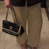 Chanel Black Leather Raffia Fringe CC Flap Shoulder Bag 2009