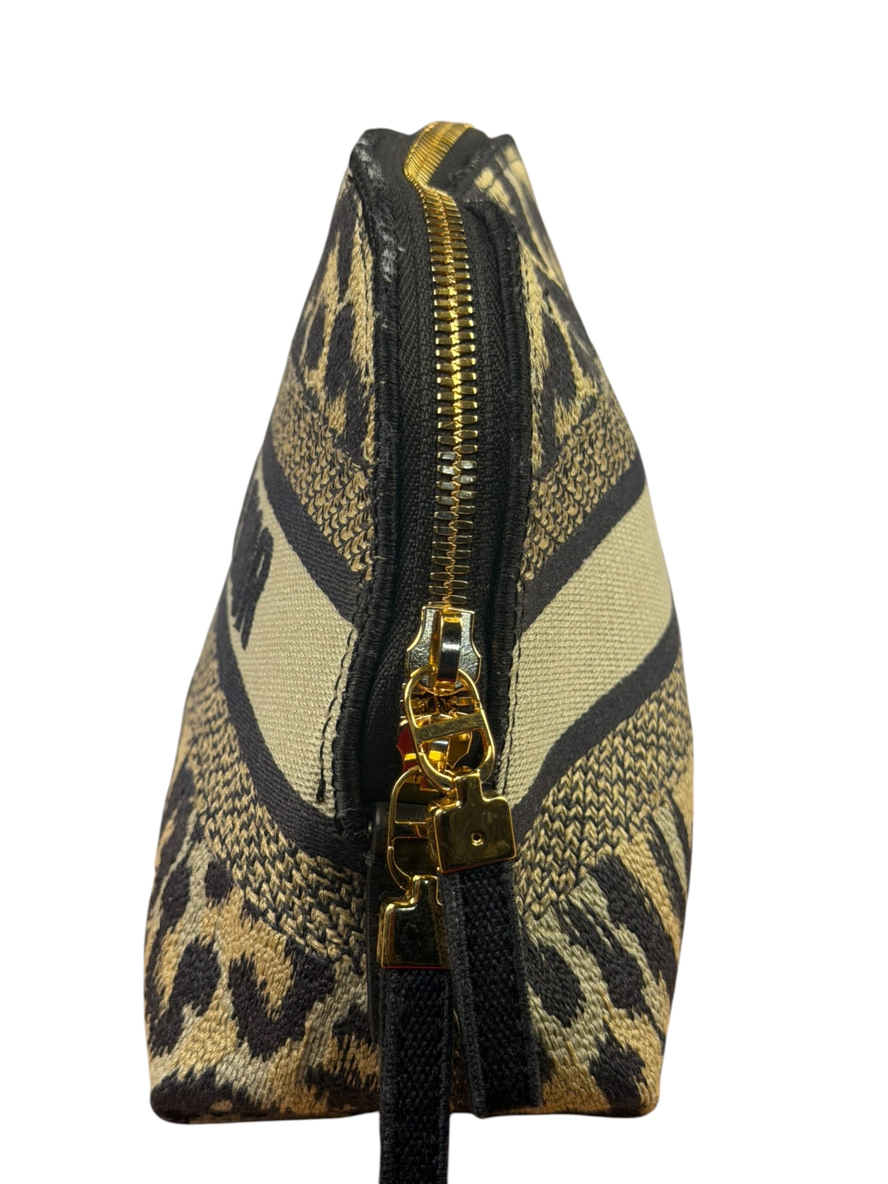 Christian Dior Beige Woven Leopard Print Cosmetic Pouch