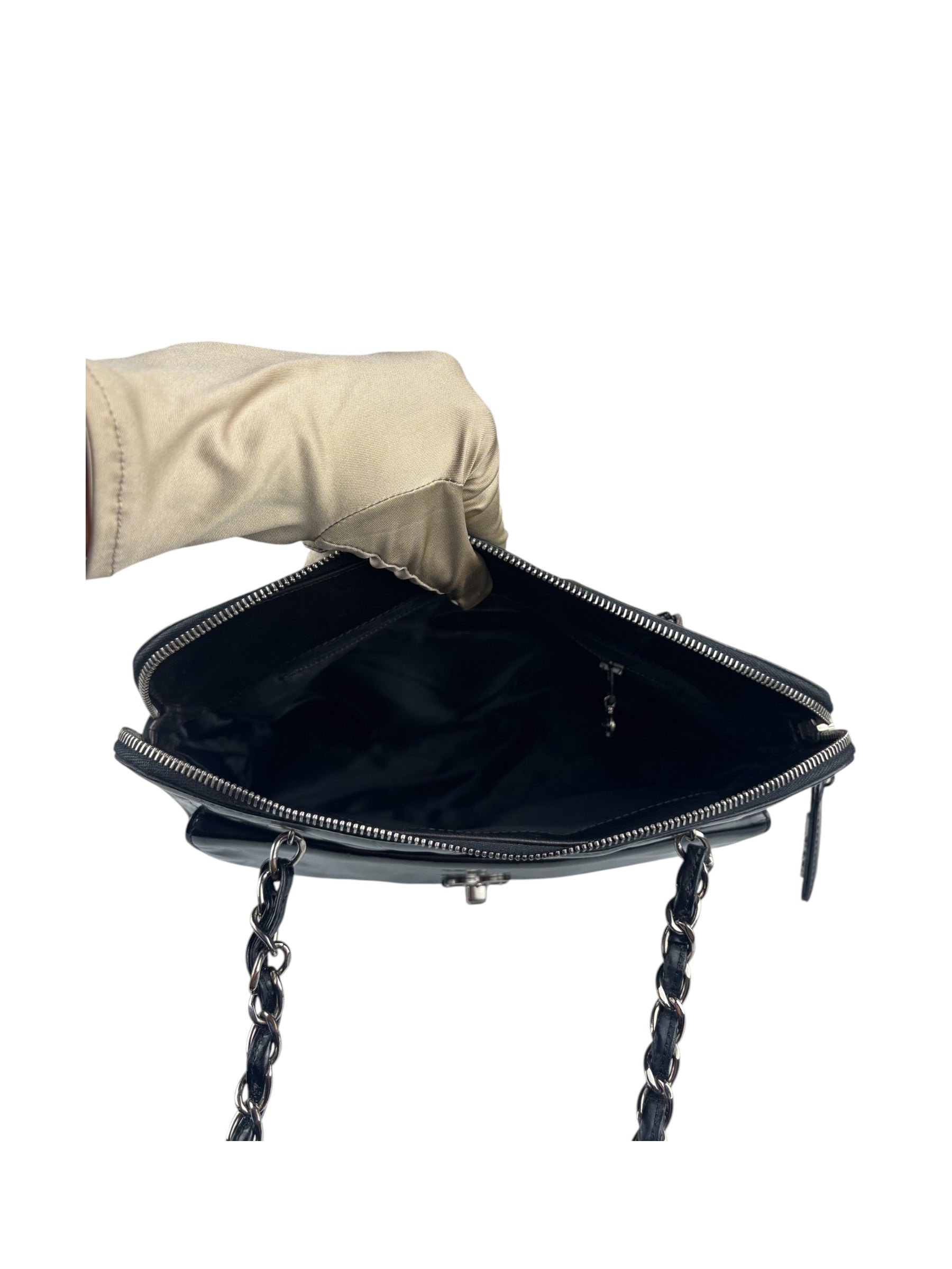 Chanel Vintage Black Patent Leather Envelope Chain Shoulder Bag 1998
