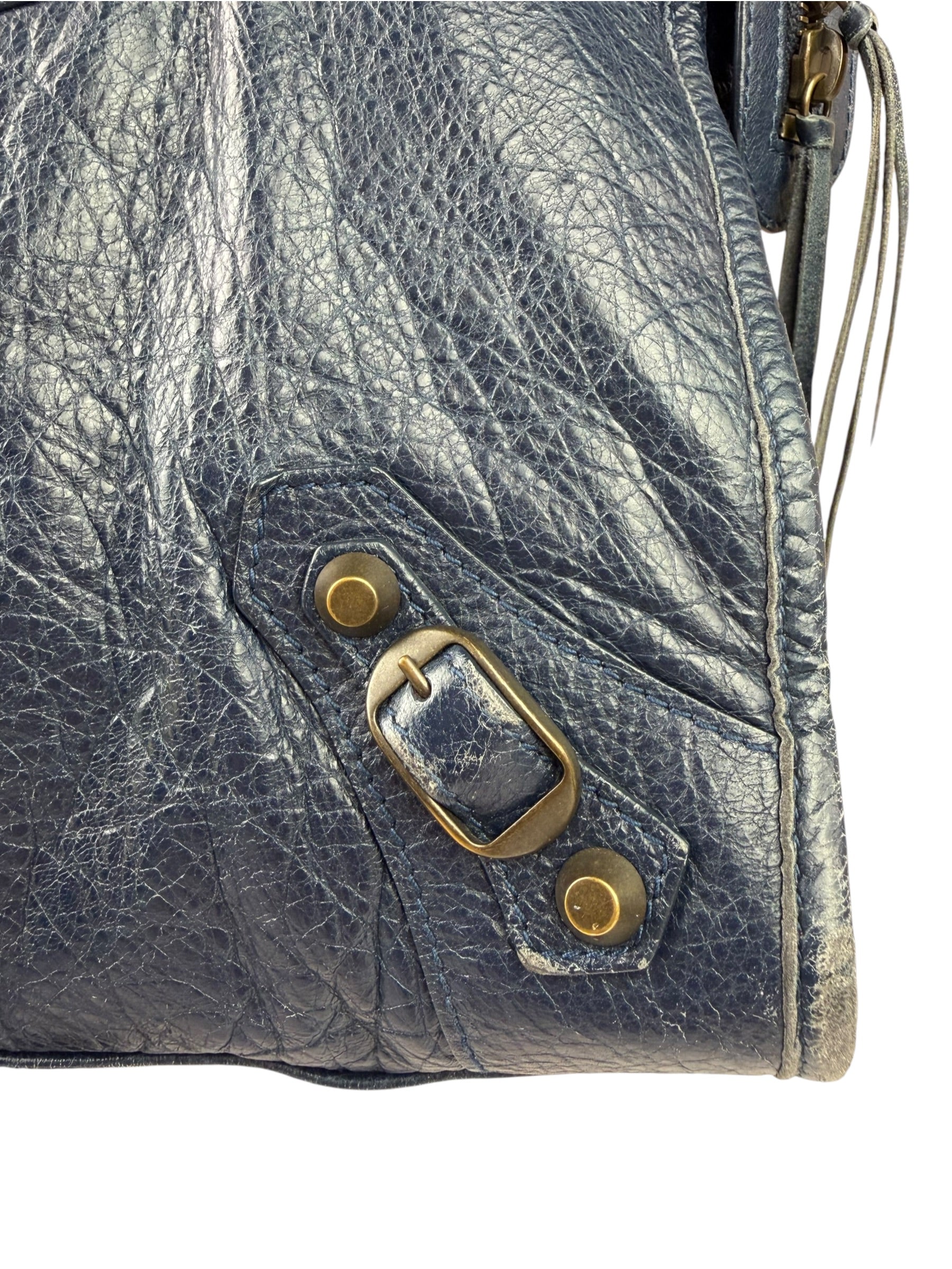 Balenciaga Navy Lambskin Moto Work Two-Way Bag