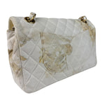 Chanel White Denim/Leather Trim Greek Collection Flower Double Flap Bag 2018