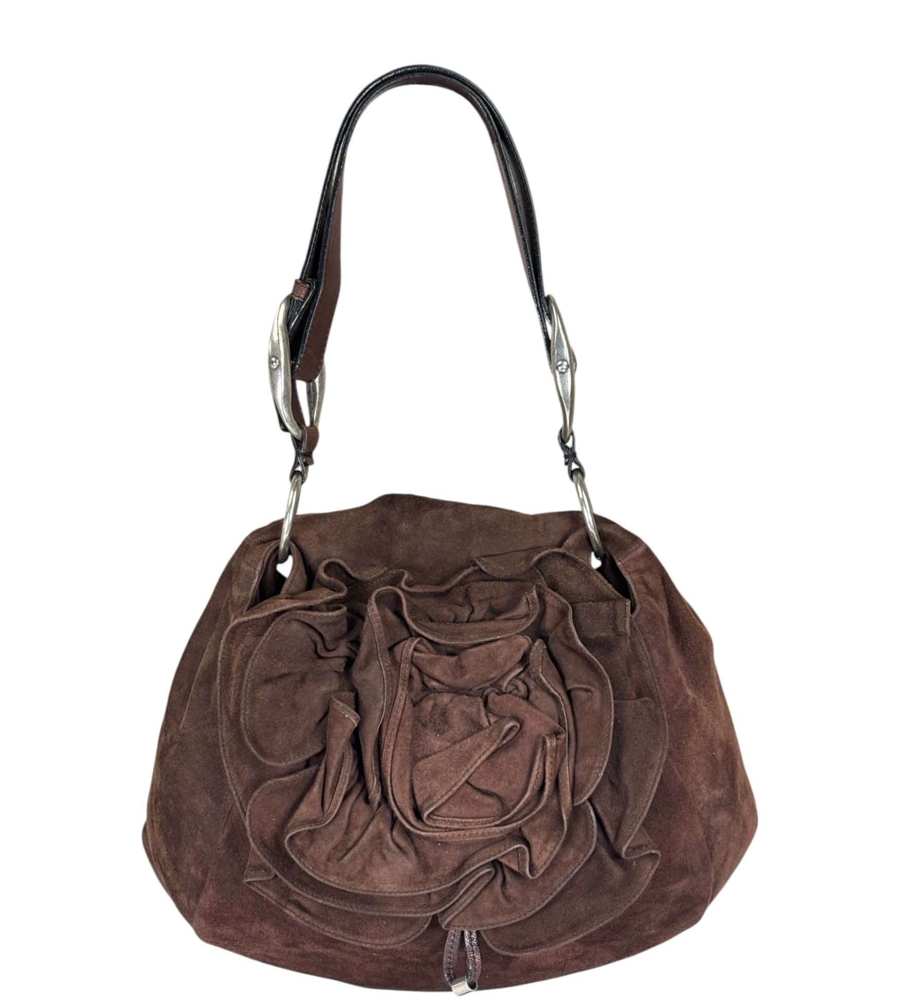 Yves Saint Laurent Brown Suede/Leather Trim Naja Rose Petal Hobo Bag