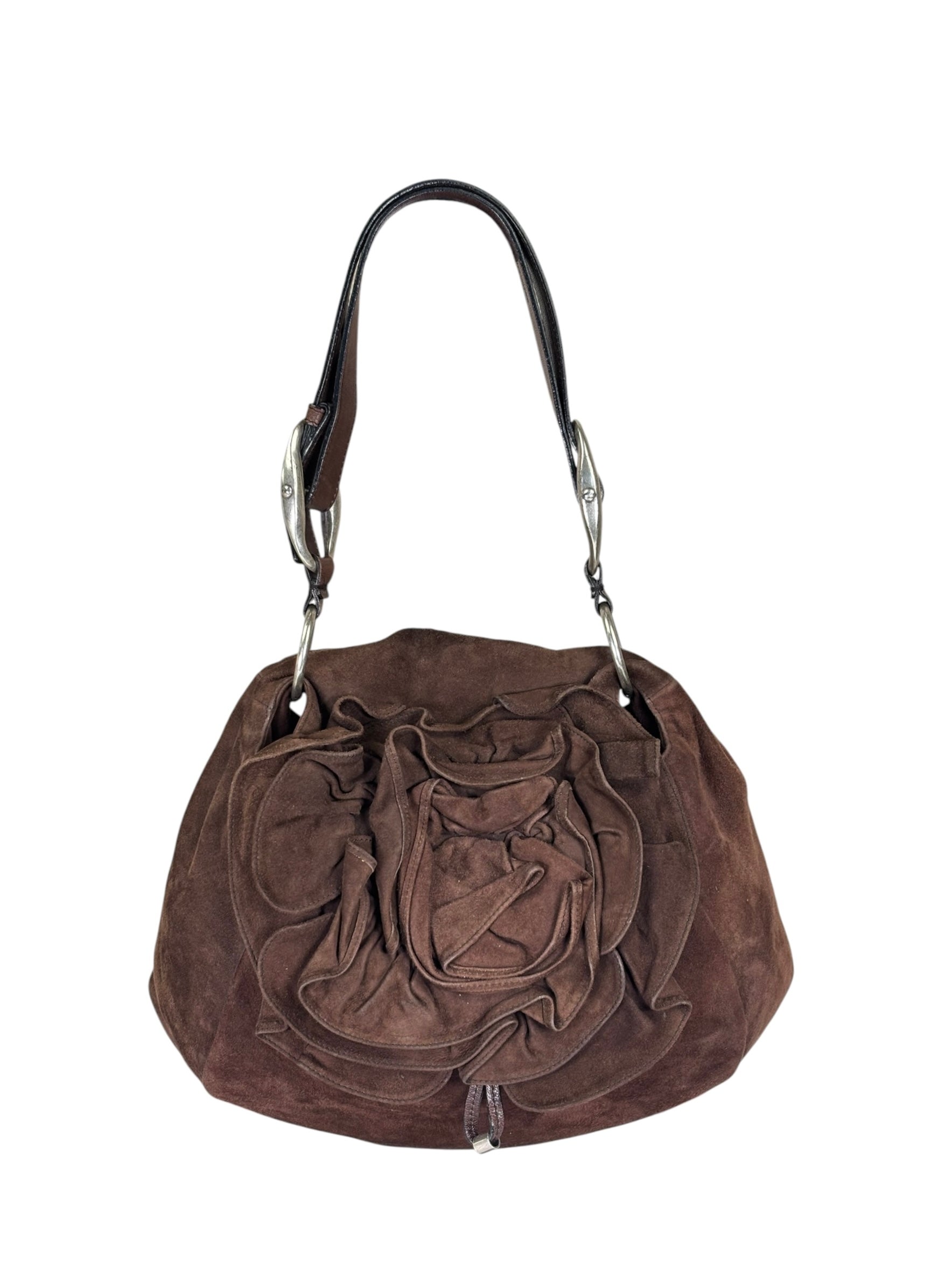 Yves Saint Laurent Brown Suede/Leather Trim Naja Rose Petal Hobo Bag