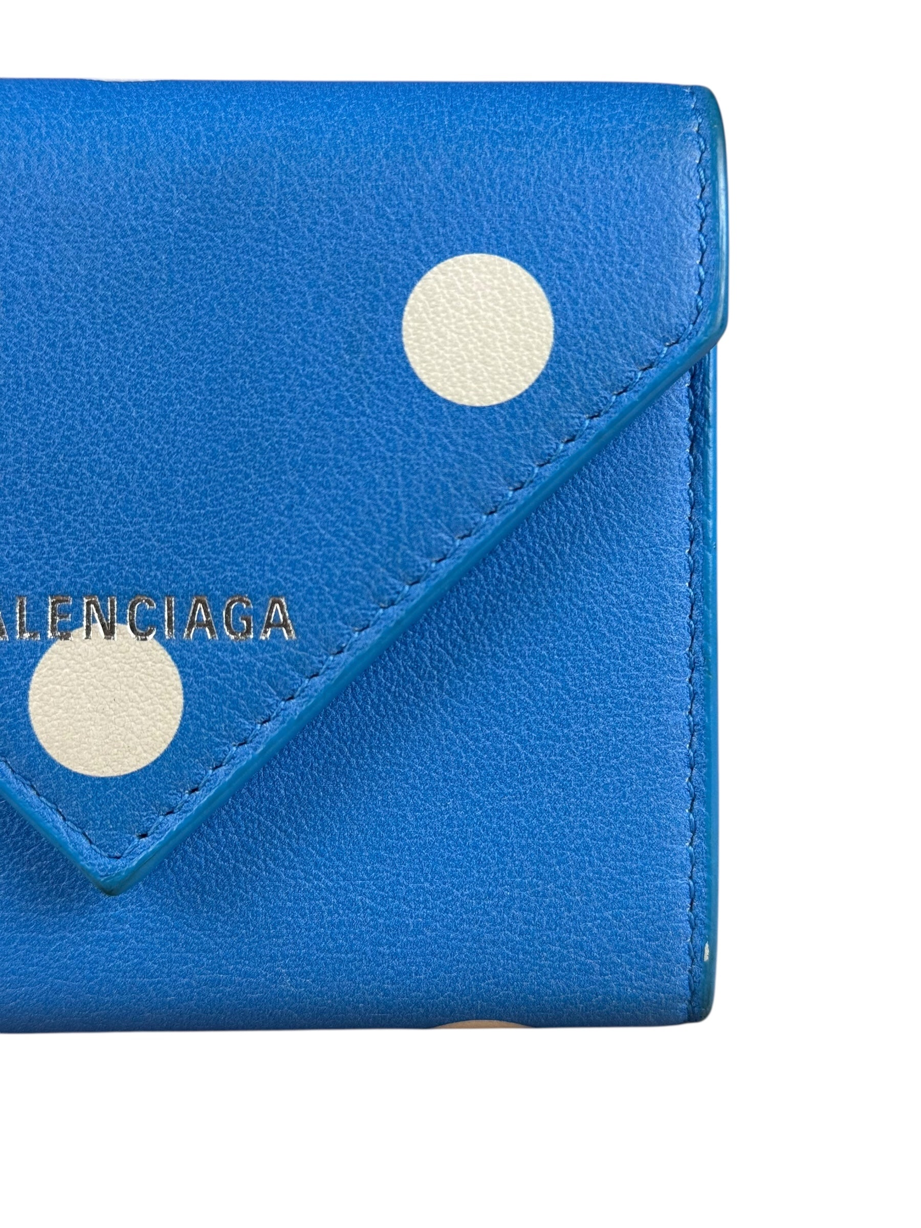 Balenciaga Blue Polka Dot Tri-Fold Wallet