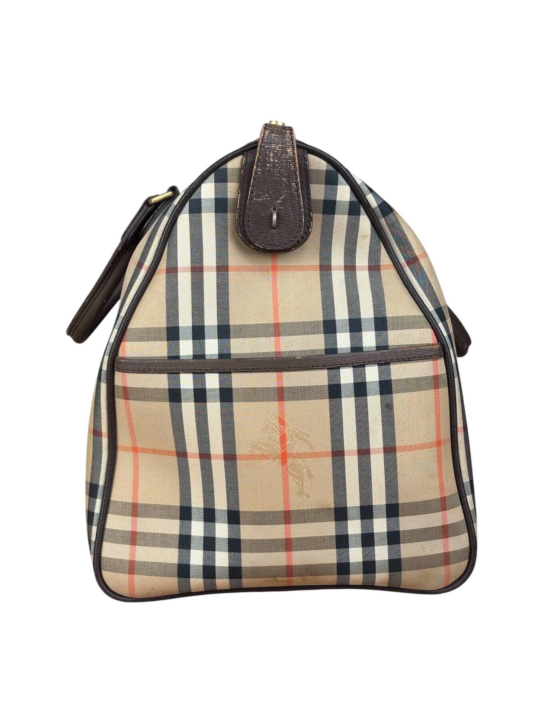 Burberry Leather House Check Boston Duffle Bag