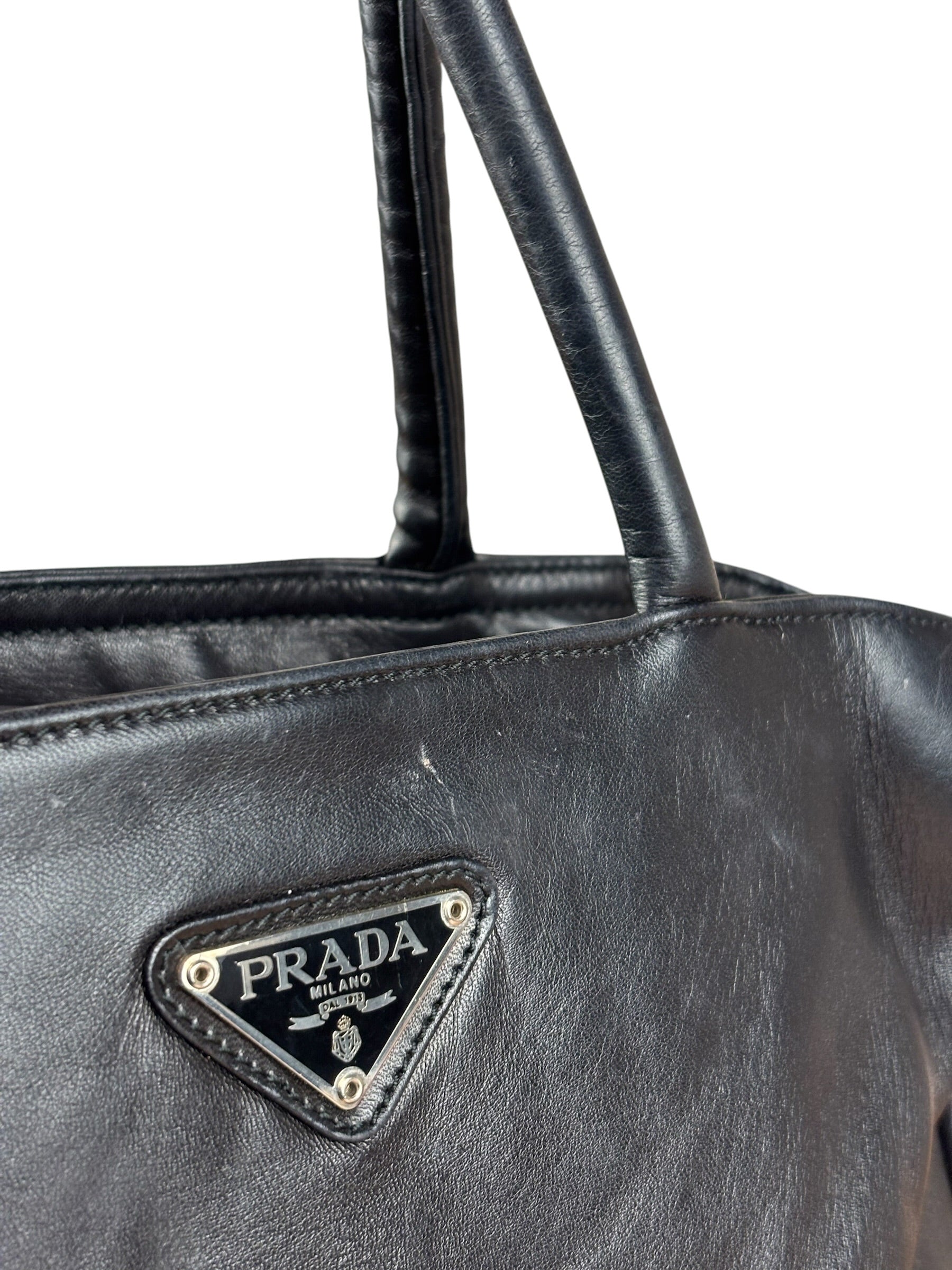 Prada Vintage Black Leather Tote Bag