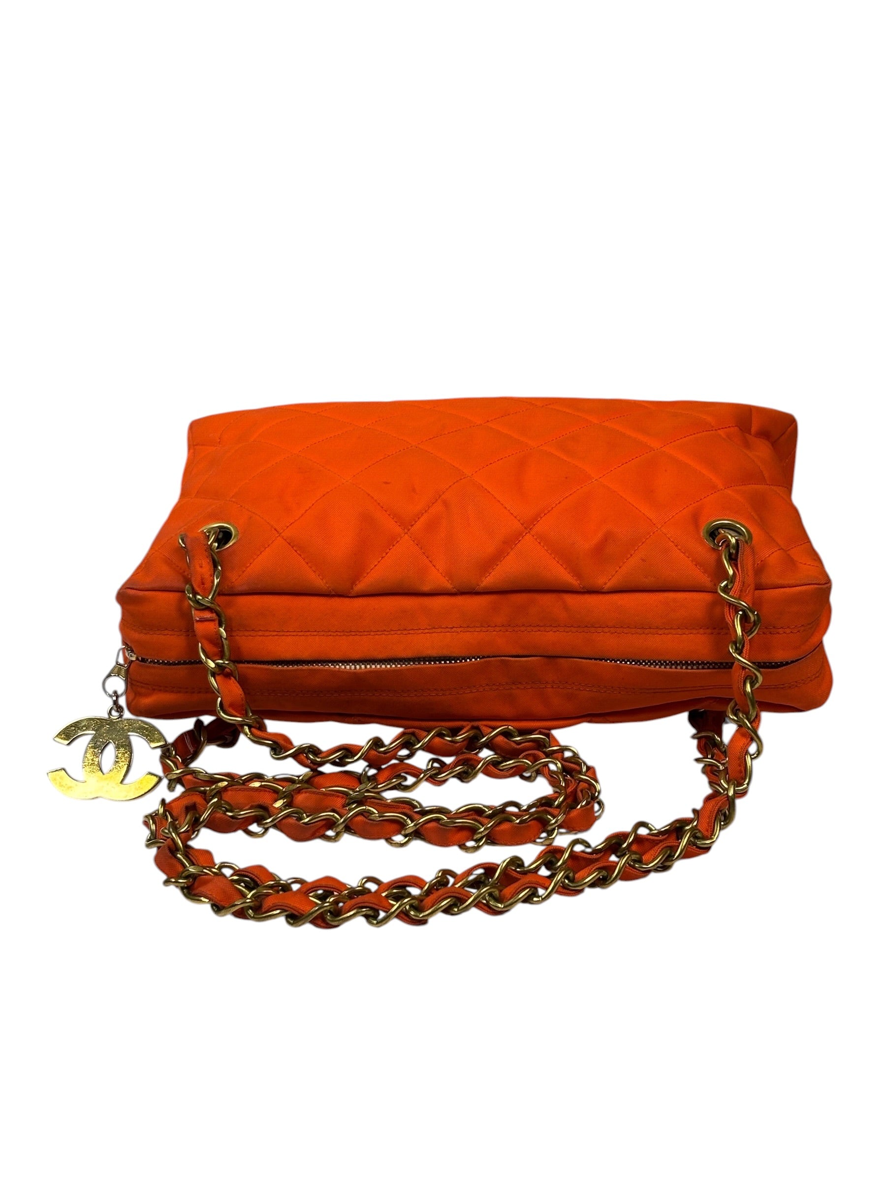 Chanel Orange Quilted Nylon Classic Jersey Camera Bag 2012