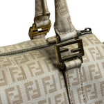 Fendi Beige Leather Trim Zucca Boston Bag