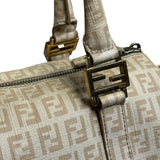 Fendi Beige Leather Trim Zucca Boston Bag