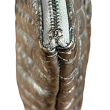 Chanel Chevron Aged Metallic Silver Patent Leather O-Case Clutch 1992