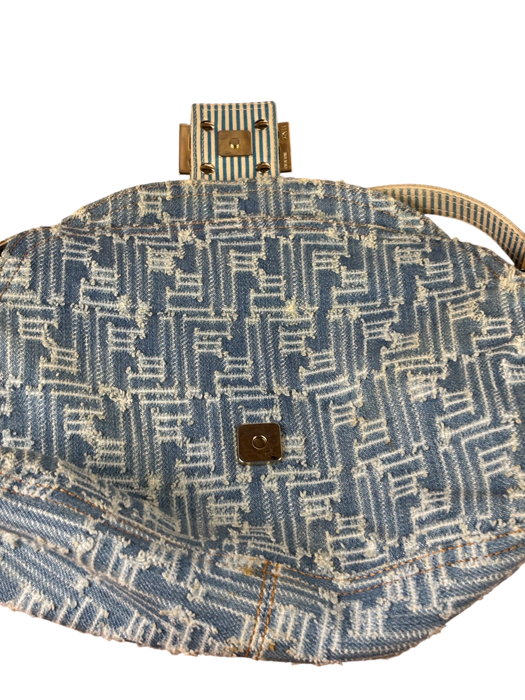 Fendi Blue Denim Zucca  Baguette