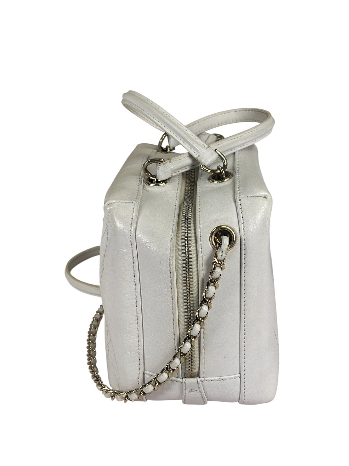 Chanel White Quilted Leather Vanity Small Bowling Two-Way Bag 2019