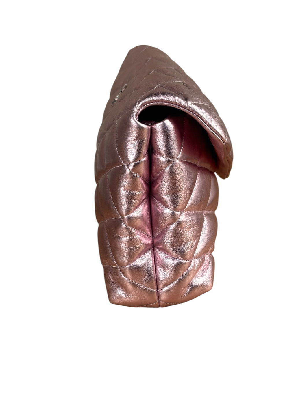 YSL Metallic Pink Quilted Lambskin LargeSade Puffer Envelope Clutch