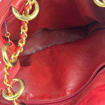 Chanel Vintage Beige/Red Leather Trim Drawstring Bucket Bag 1989
