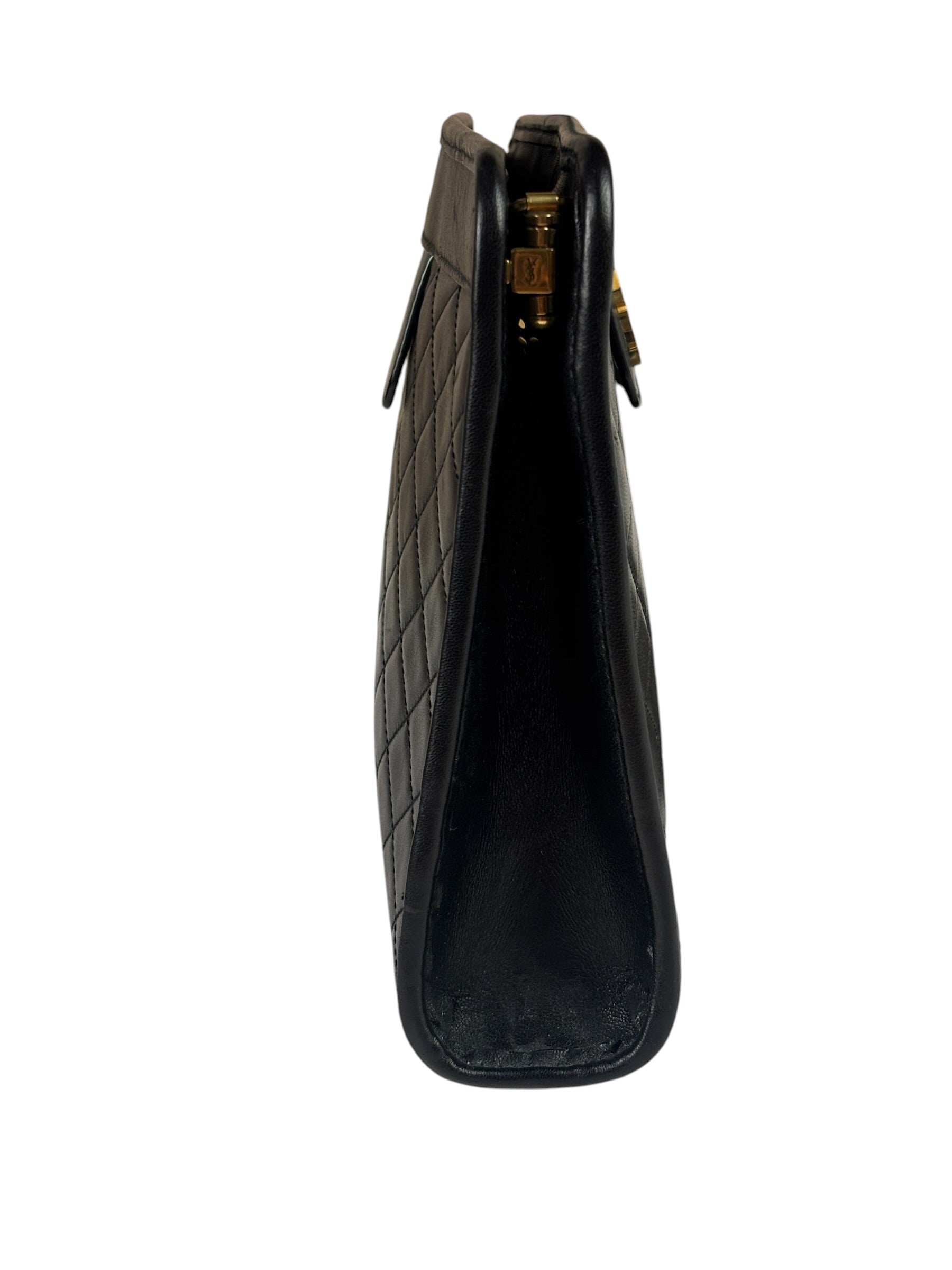 YSL Black Leather Baby Victoire Chain Clutch