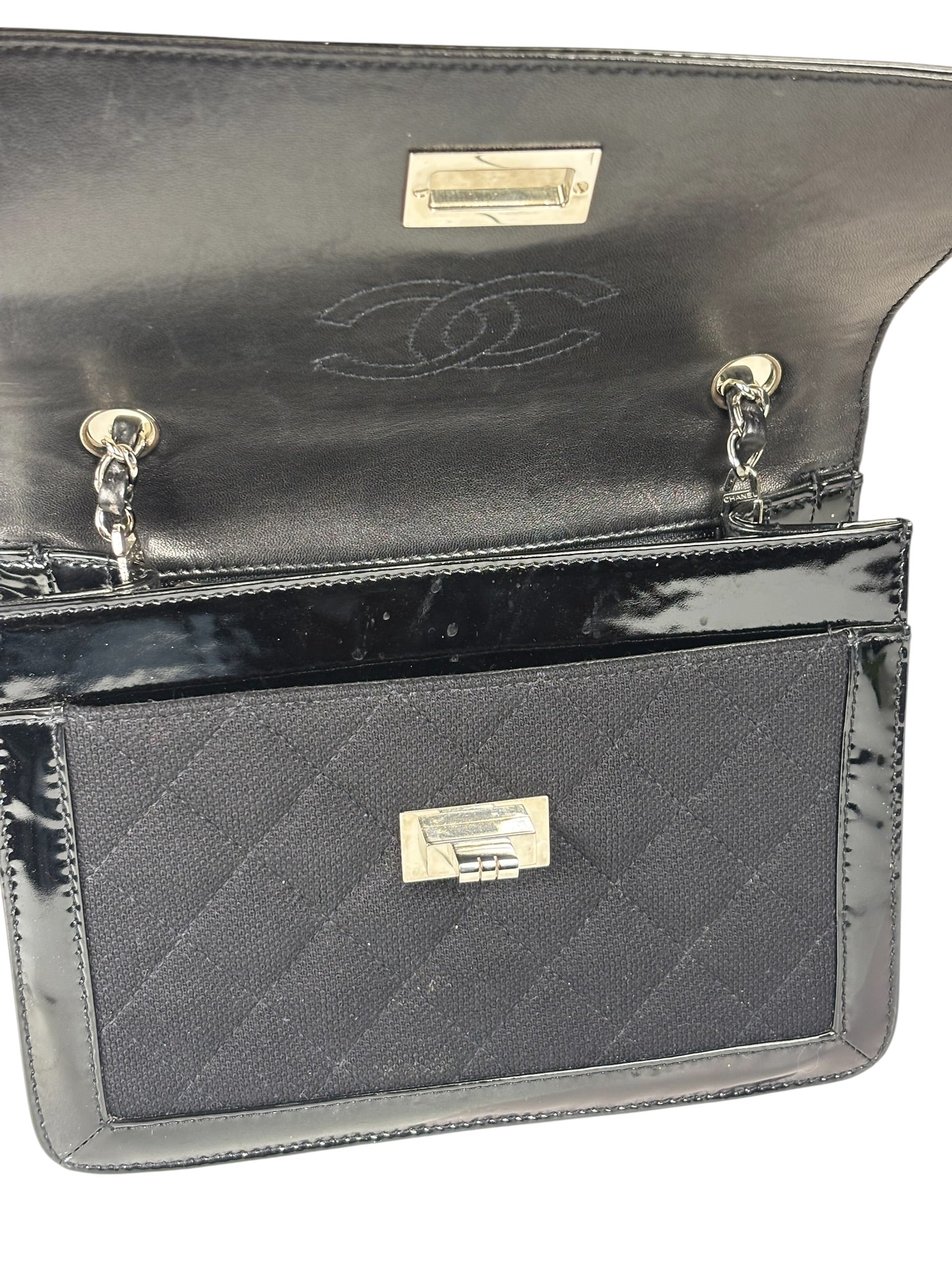 Chanel Black Patent Leather Trim/Cotton 2.55 Reissue Flap Bag 2000