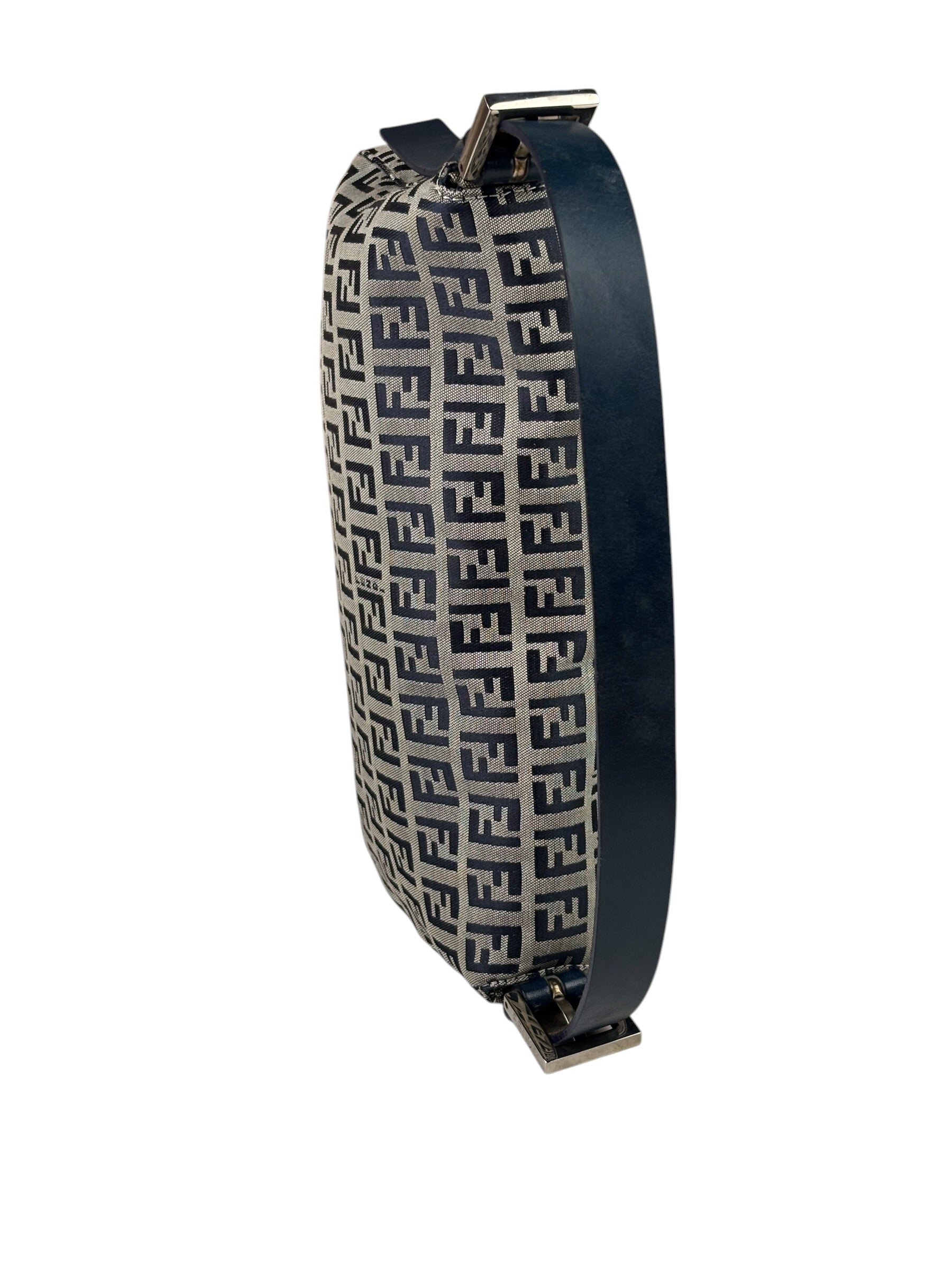 Fendi Navy Leather Trim Baguette