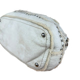 Prada Vintage White Studded Leather Shearling Bowler 2Way Bag