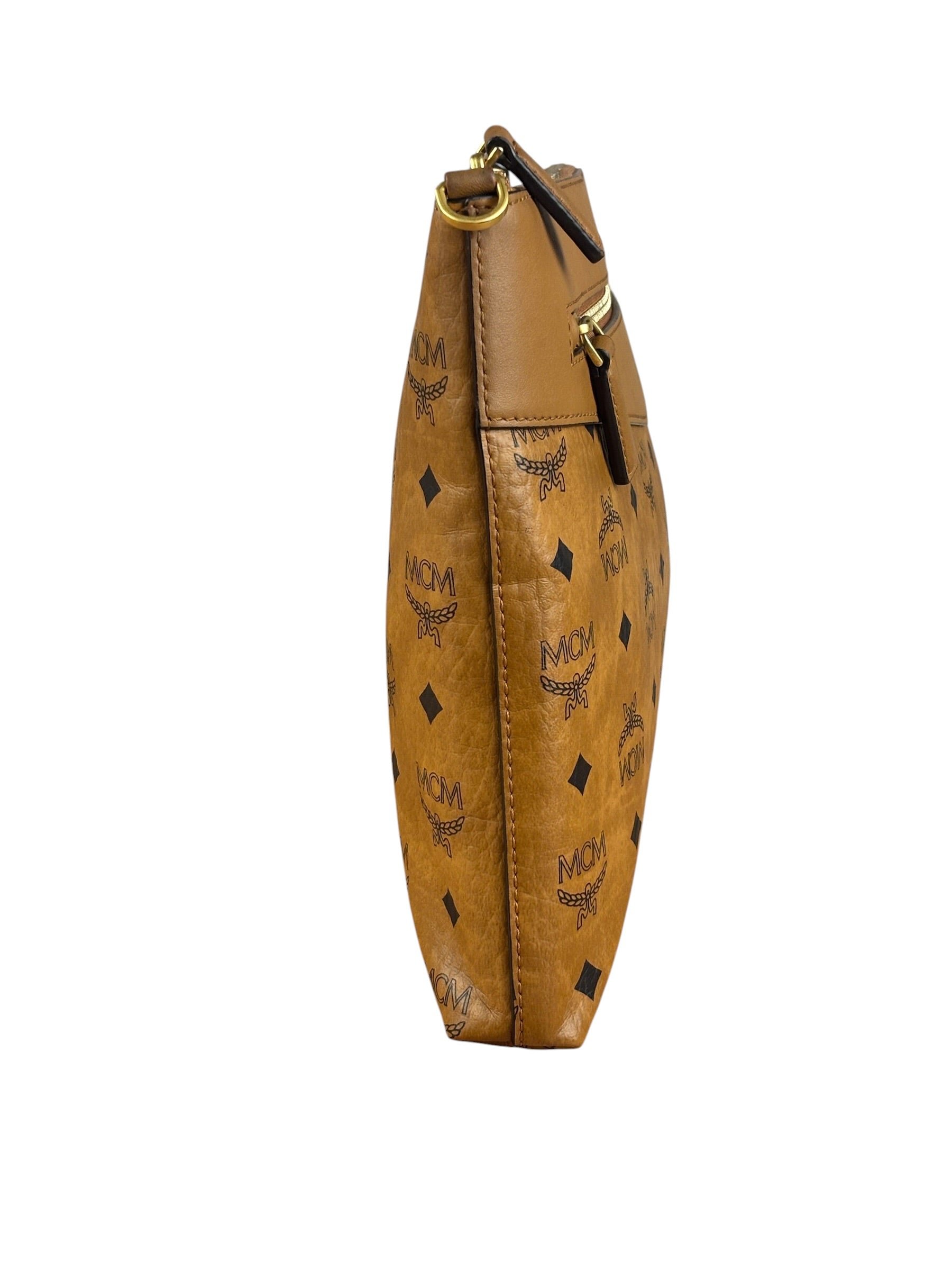 MCM Visetos Brown Leather Diamond Wristlet Flat Pouch