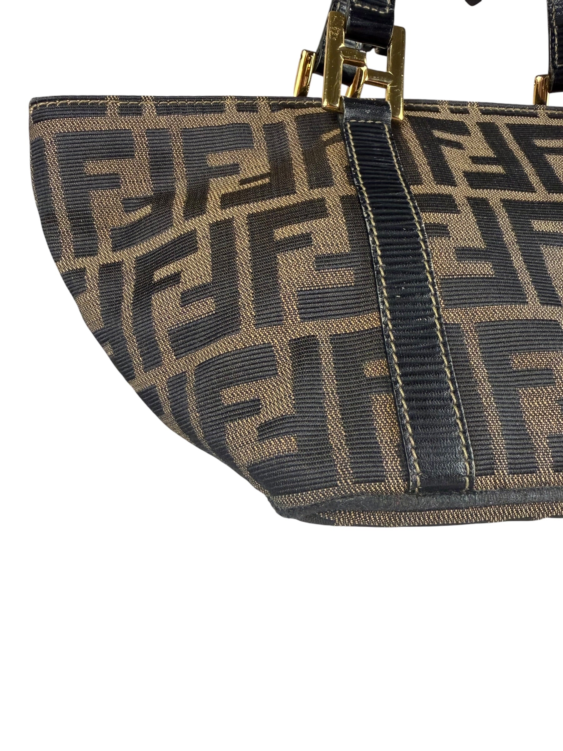 Fendi FF Black Leather Trim Zucca Mamma Pochette