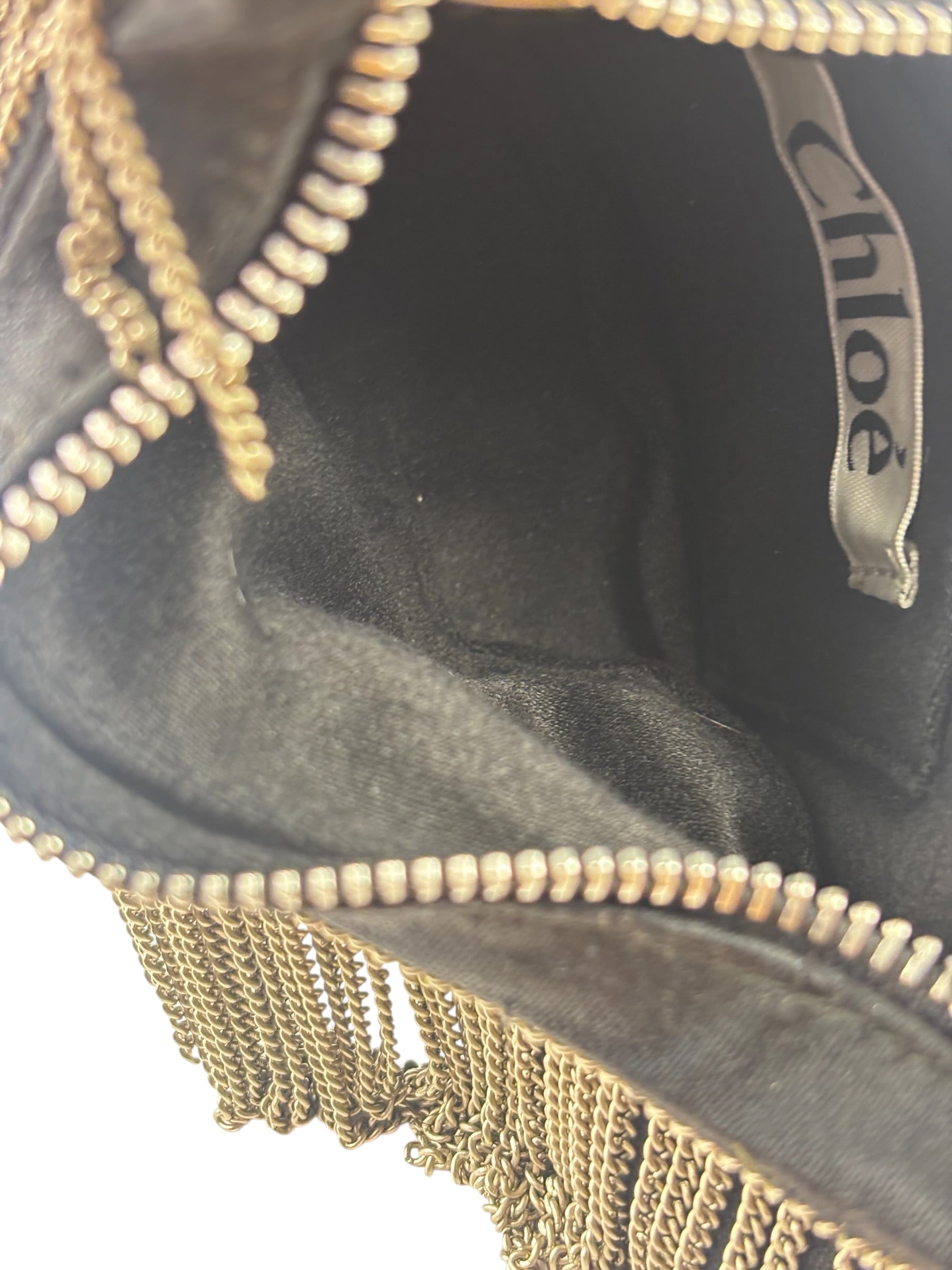 Chole Black Nylon Chain-Link Crescent Mini Hobo Bag