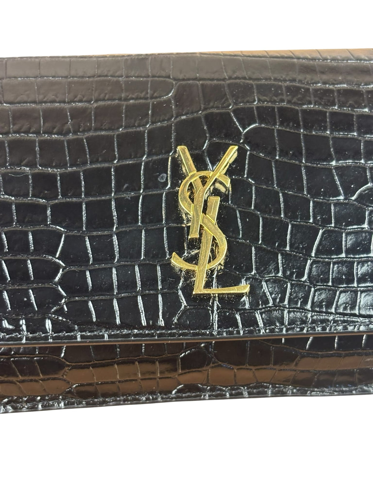 YSL Black Cocco Embossed Leather Print Phone Holder