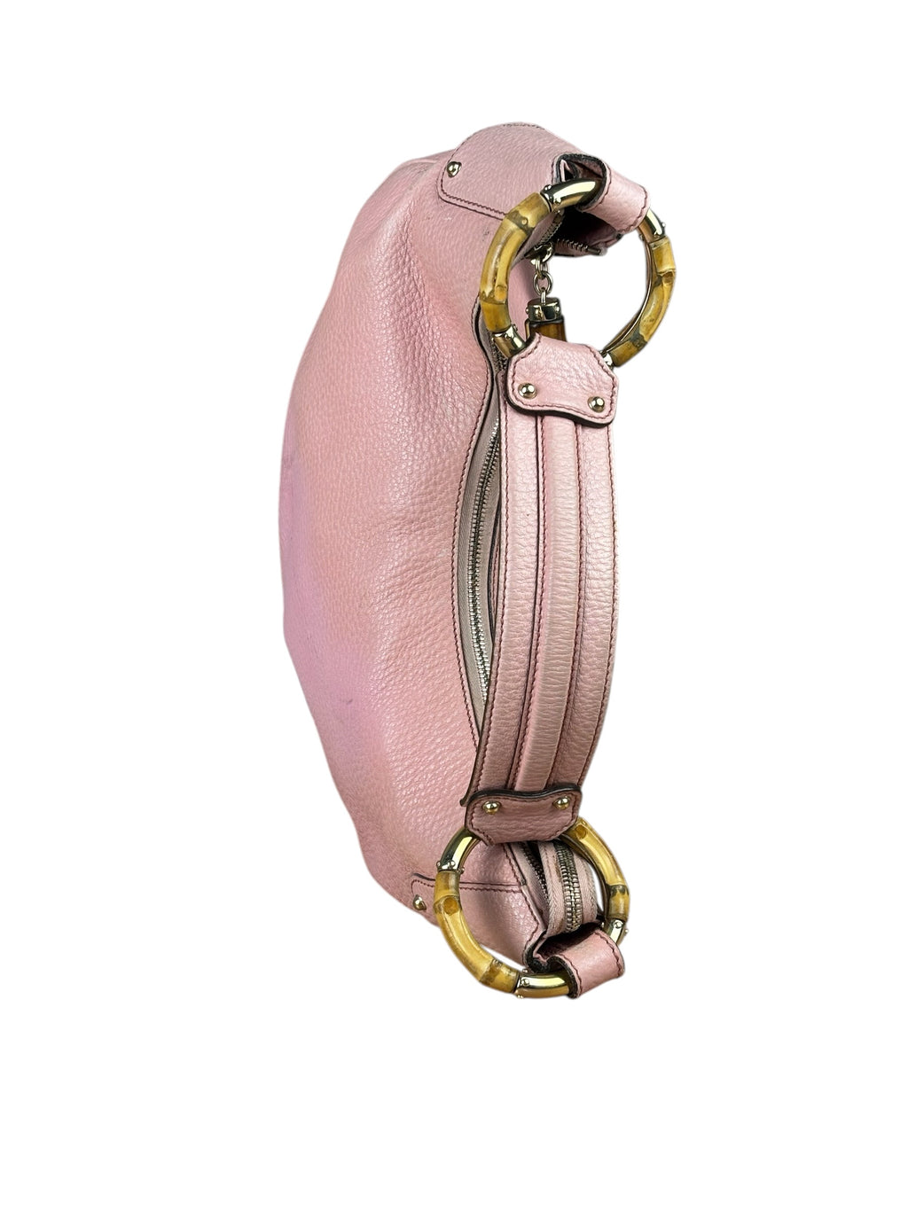 Gucci Pink Pebbled Leather Bamboo Ring Medium Hobo Bag