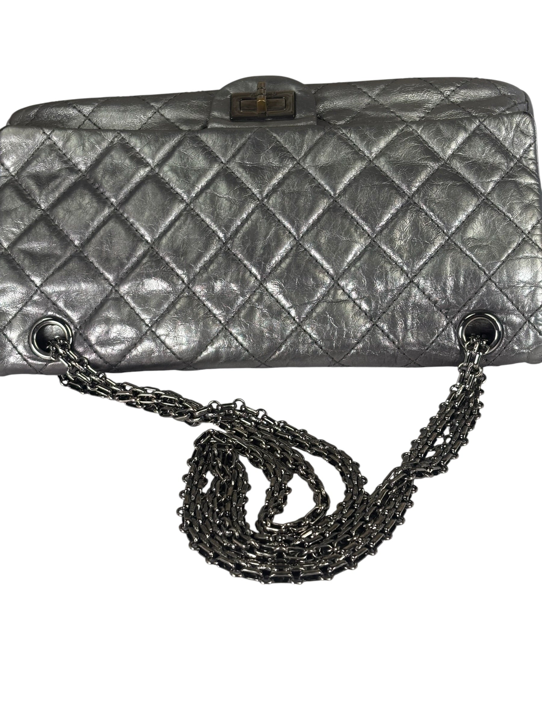 Chanel Metallic Silver Quilted Leather 2.55 Reissue Double Flap Bag 2008