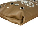 Prada Vintage Camel Leather Embroidery Clutch