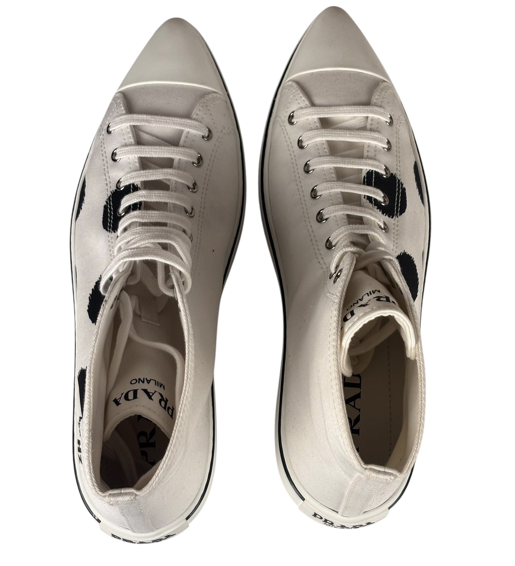 Prada Canvas Olka Dot High Top Point Sneakers
