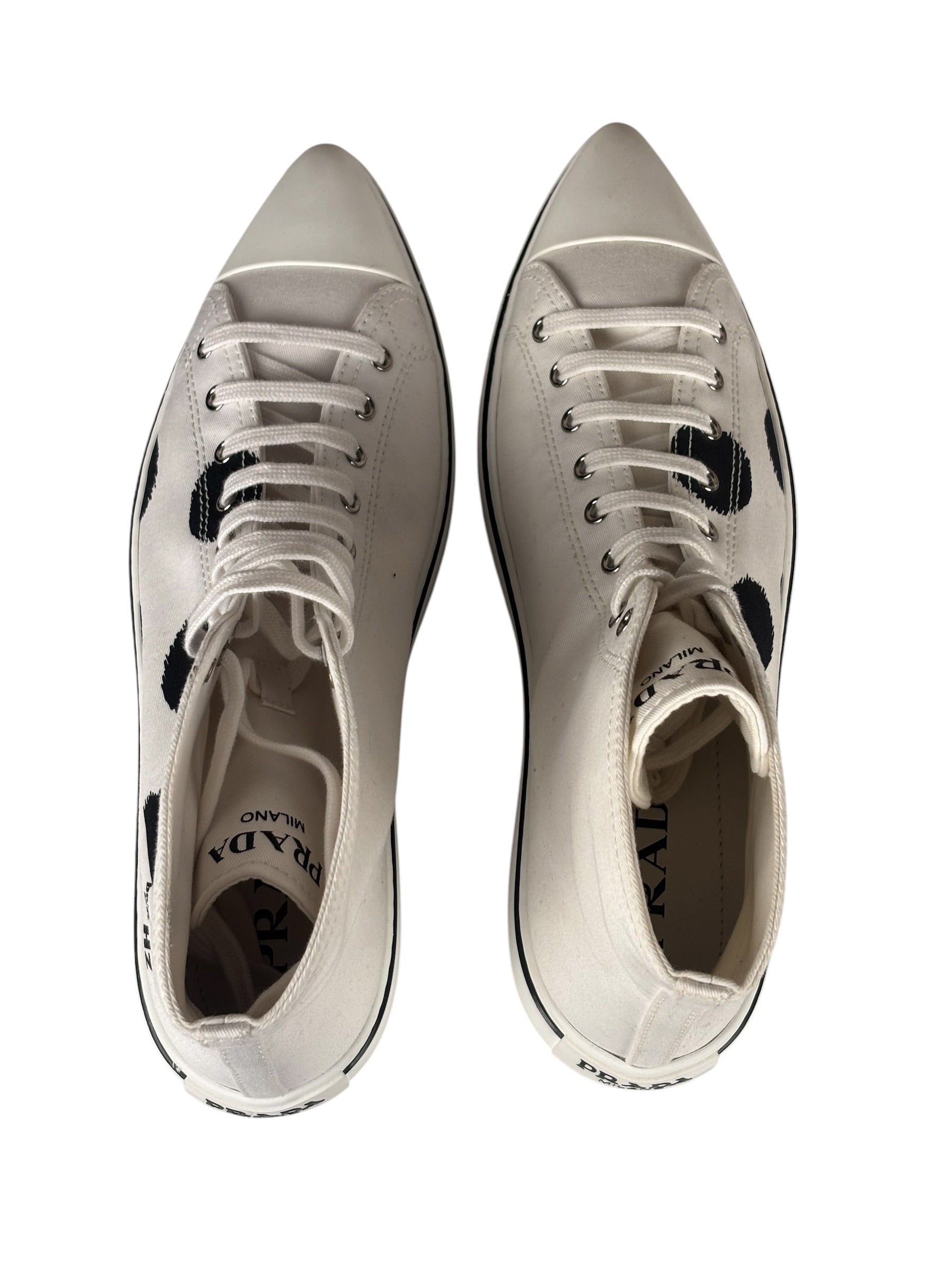 Prada Canvas Olka Dot High Top Point Sneakers