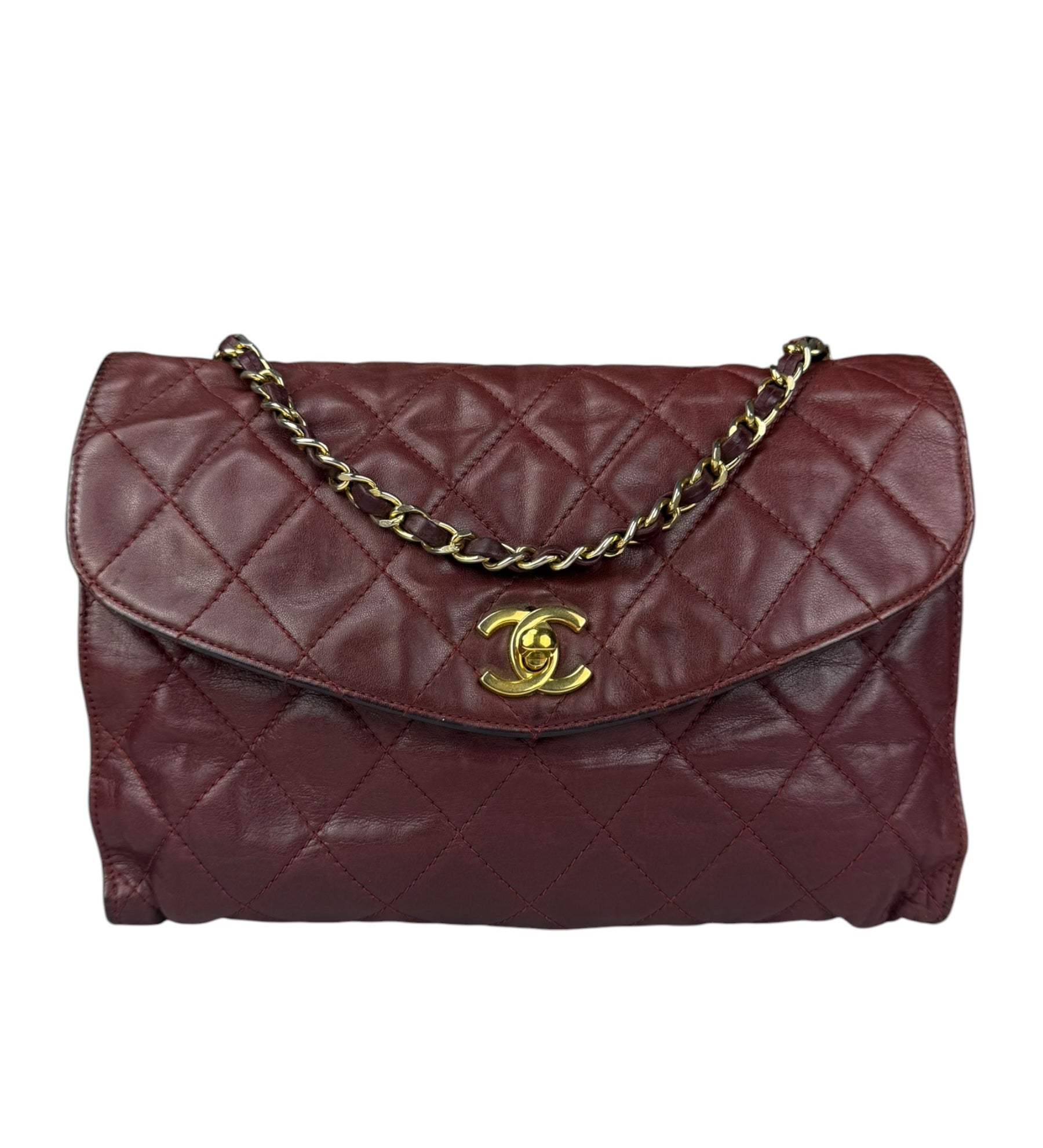Chanel Burgundy Quilted Envelope Flap 80's
