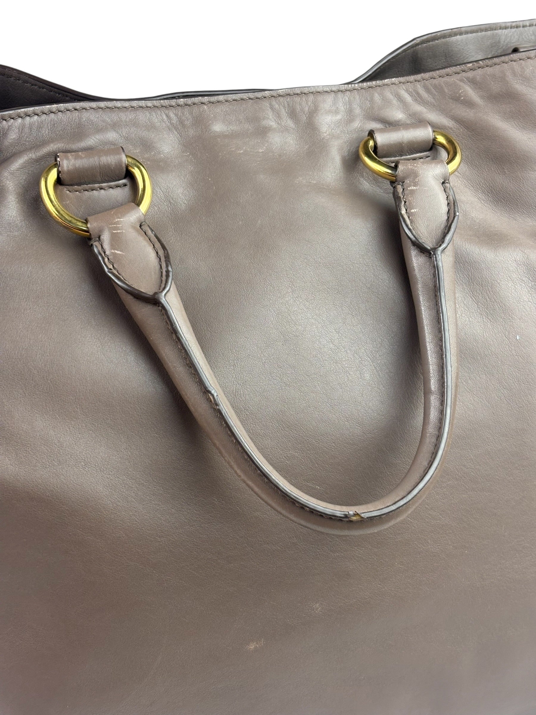 Prada Neutral Taupe Vitello Daino Leather Side Zip Large Shopper Tote