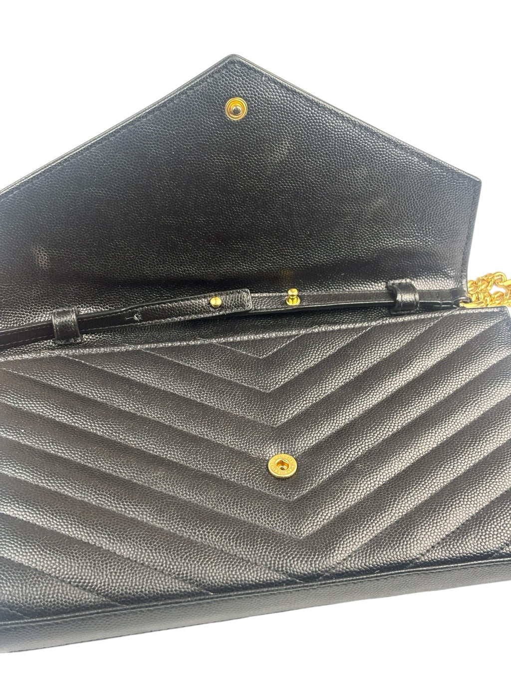 YSL Black Pebbled Matelassè Envelope Chain Wallet On Chain