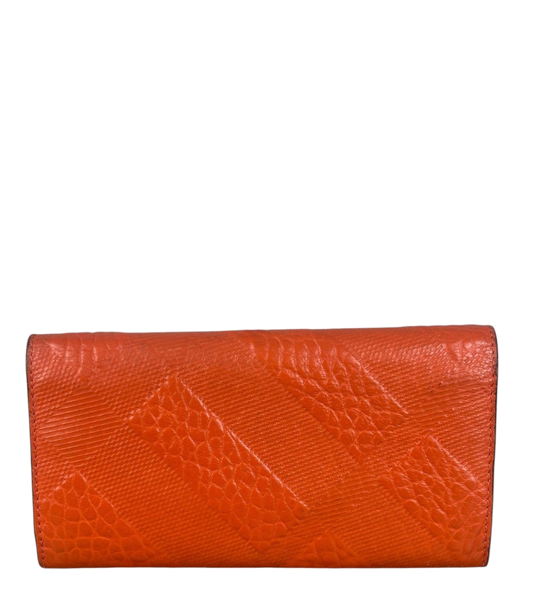 Burberry Orange Leather Quilted Long Wallet