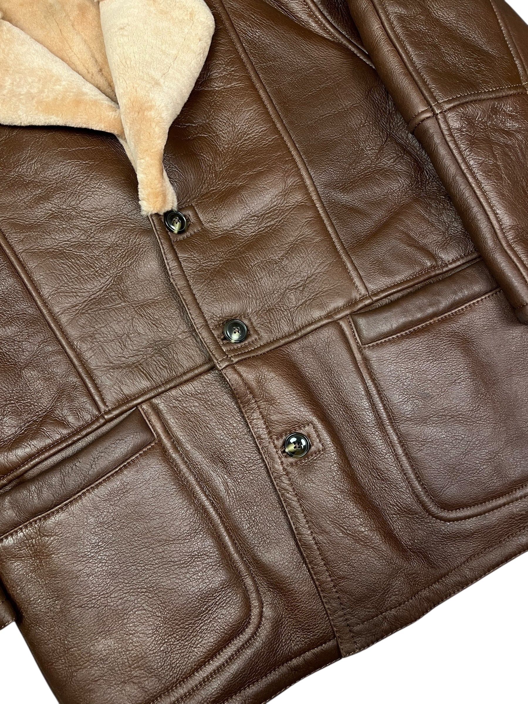 Vintage Leather Fur Lined Long Coat