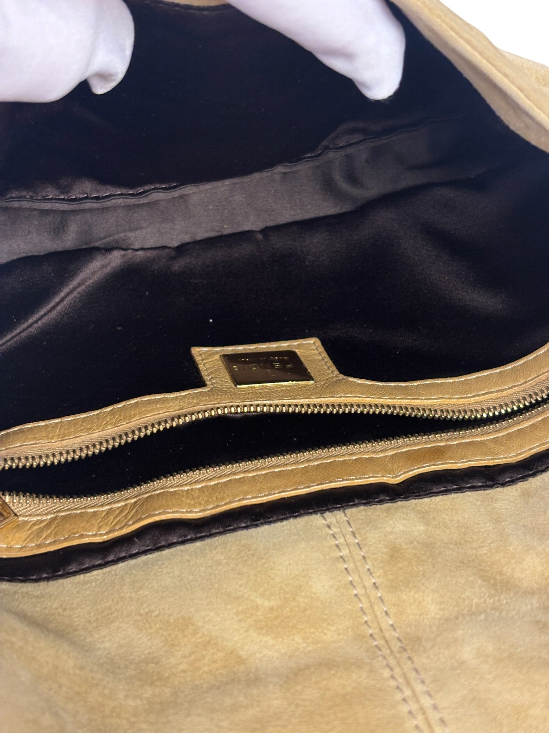 Fendi Beige Suede/Leather Trim Baguette
