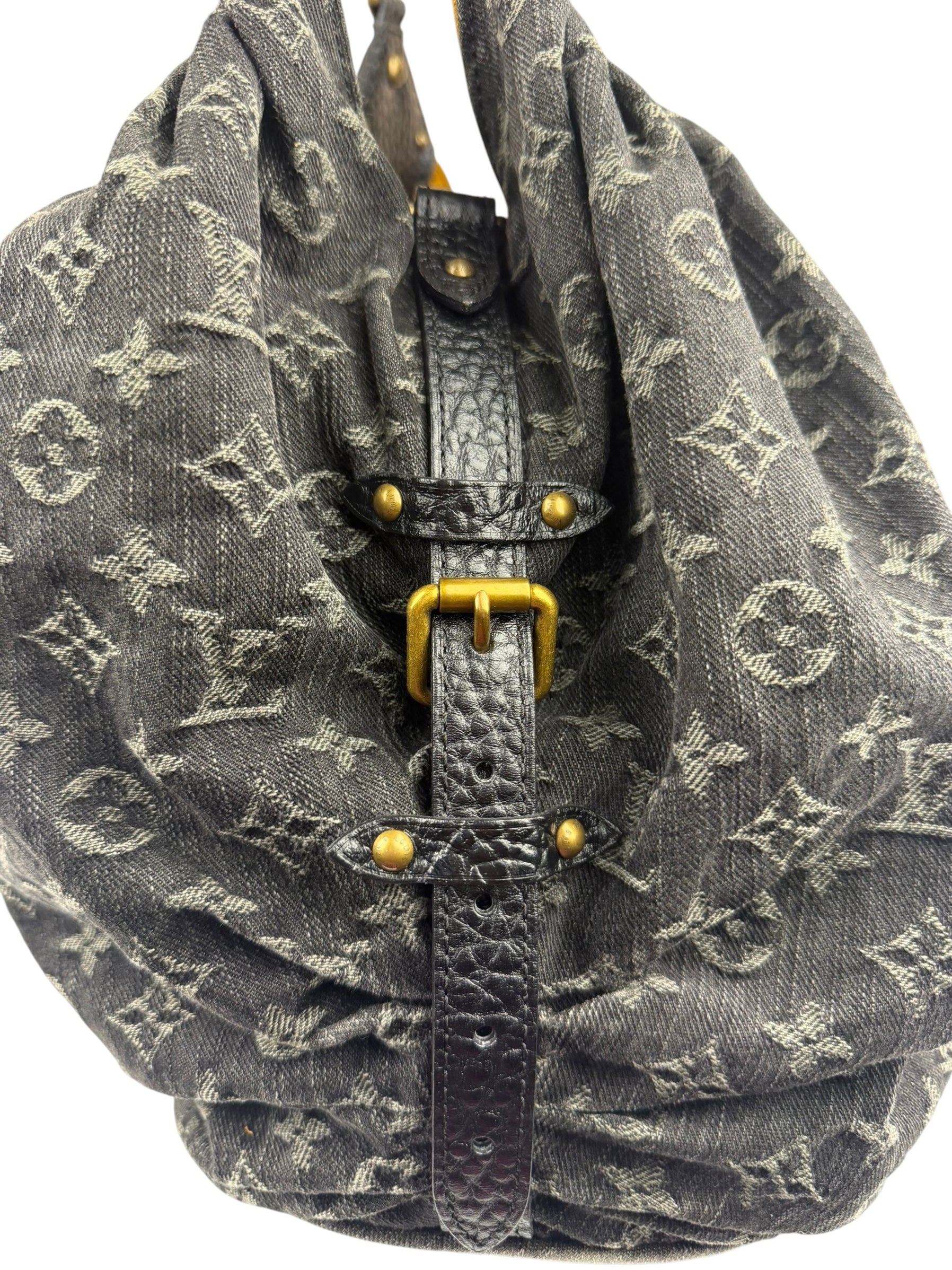 Louis Vuitton Black Denim Mahina Hobo Bag XL