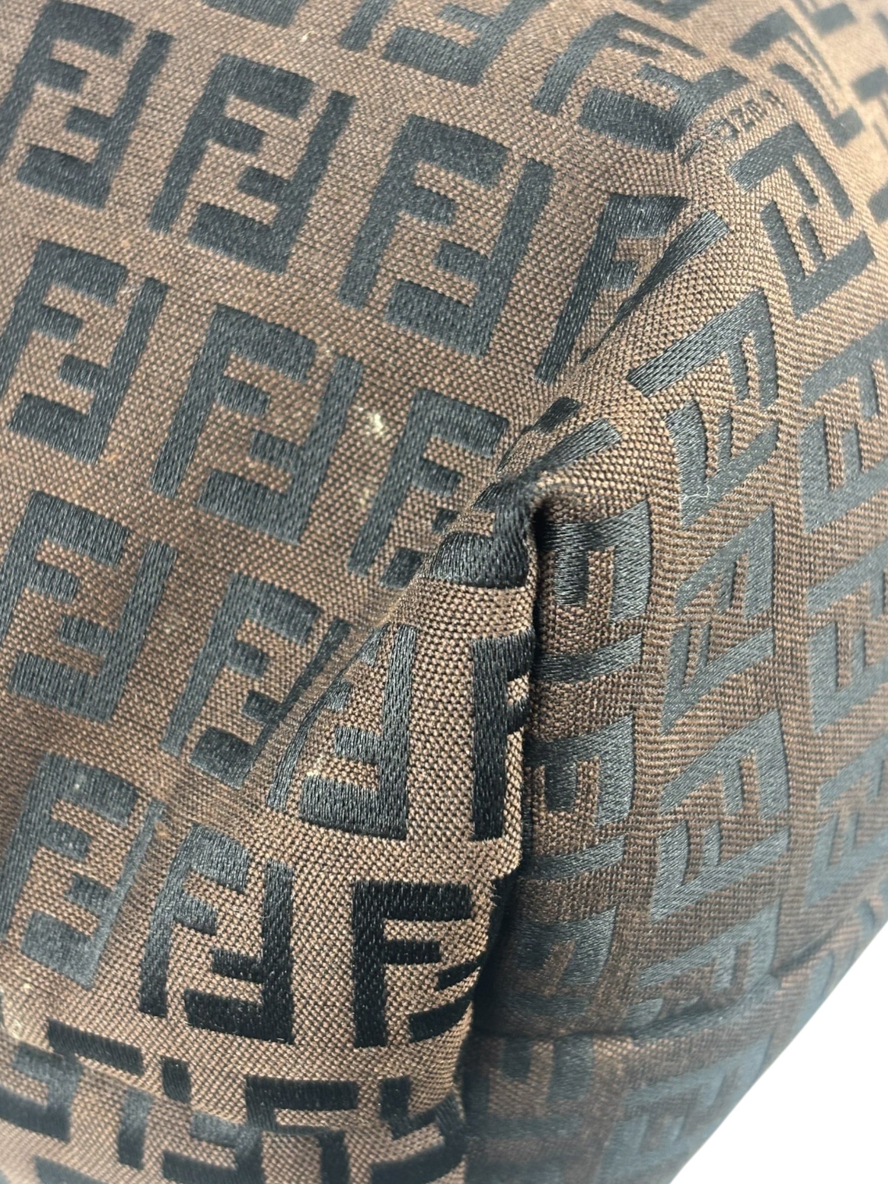 Fendi FF Vintage Brown Zucca Print Zip Shoulder Tote