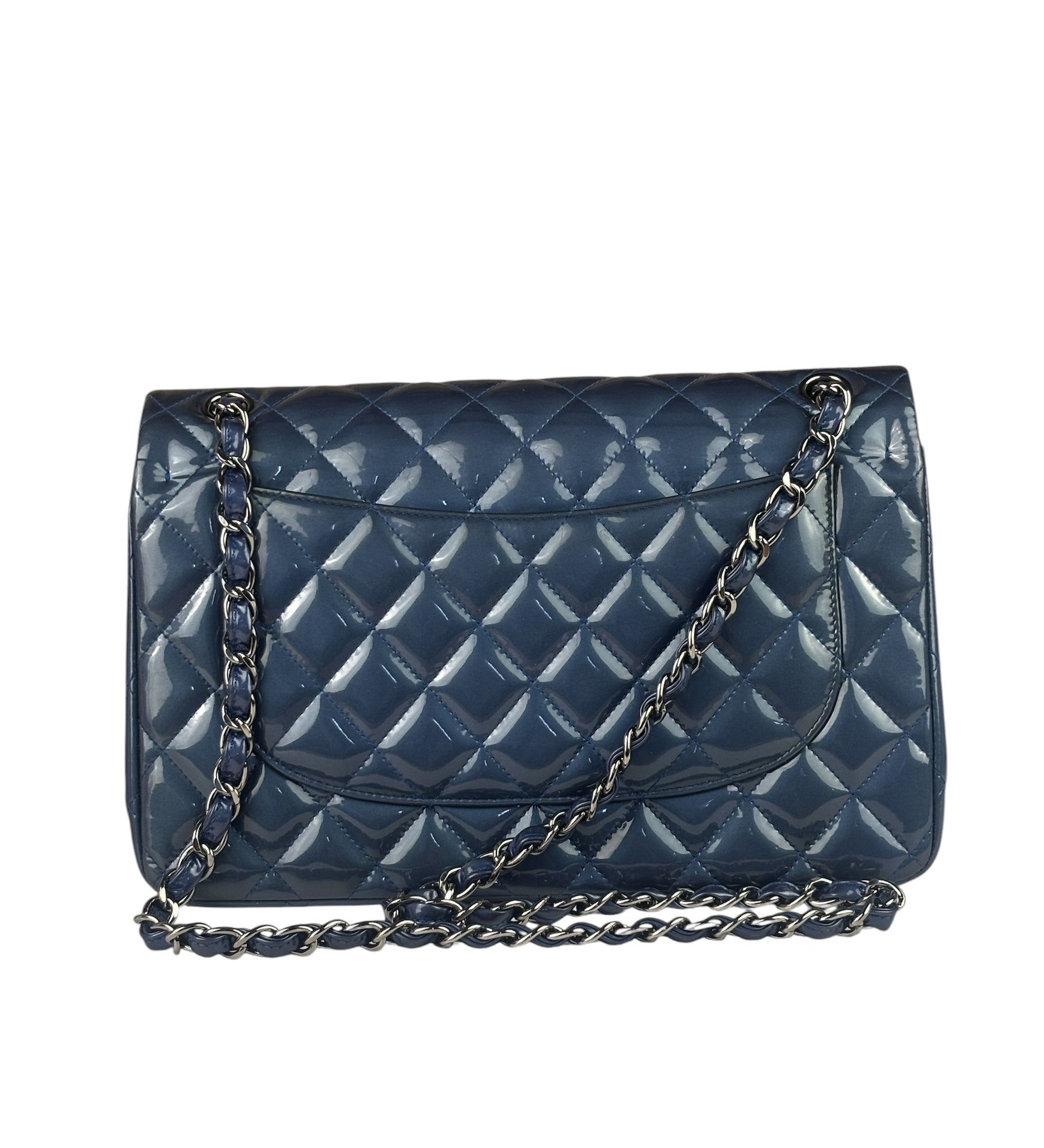 Chanel Perl Glossy Blue Quilted Patent Leather Double Flap Bag 2012