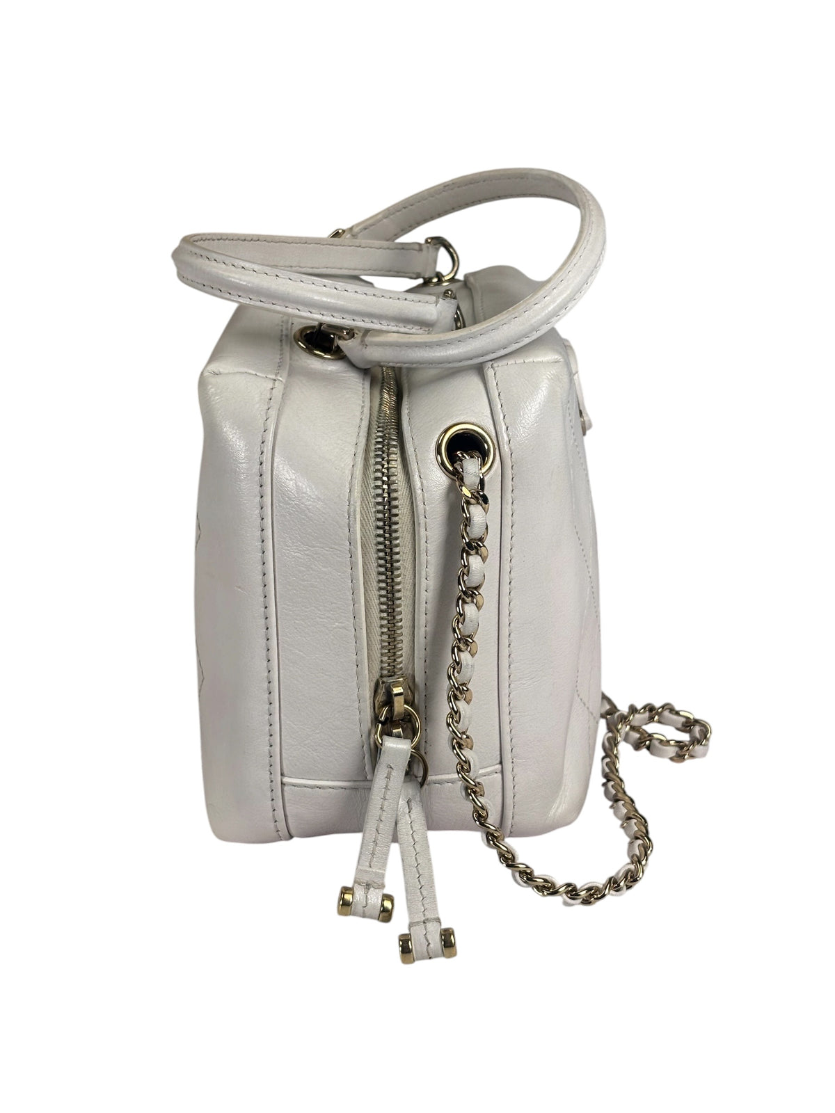 Chanel White Quilted Leather Vanity Small Bowling Two-Way Bag 2019