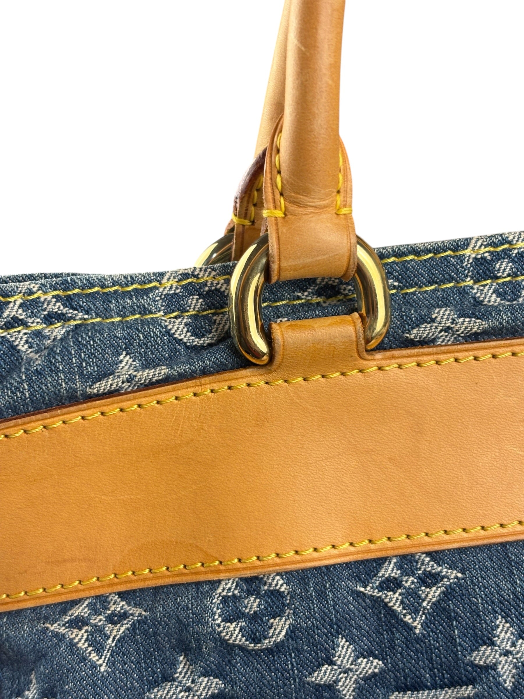 Louis Vuitton Denim Leather Trim Monogram Flat Tote Bag