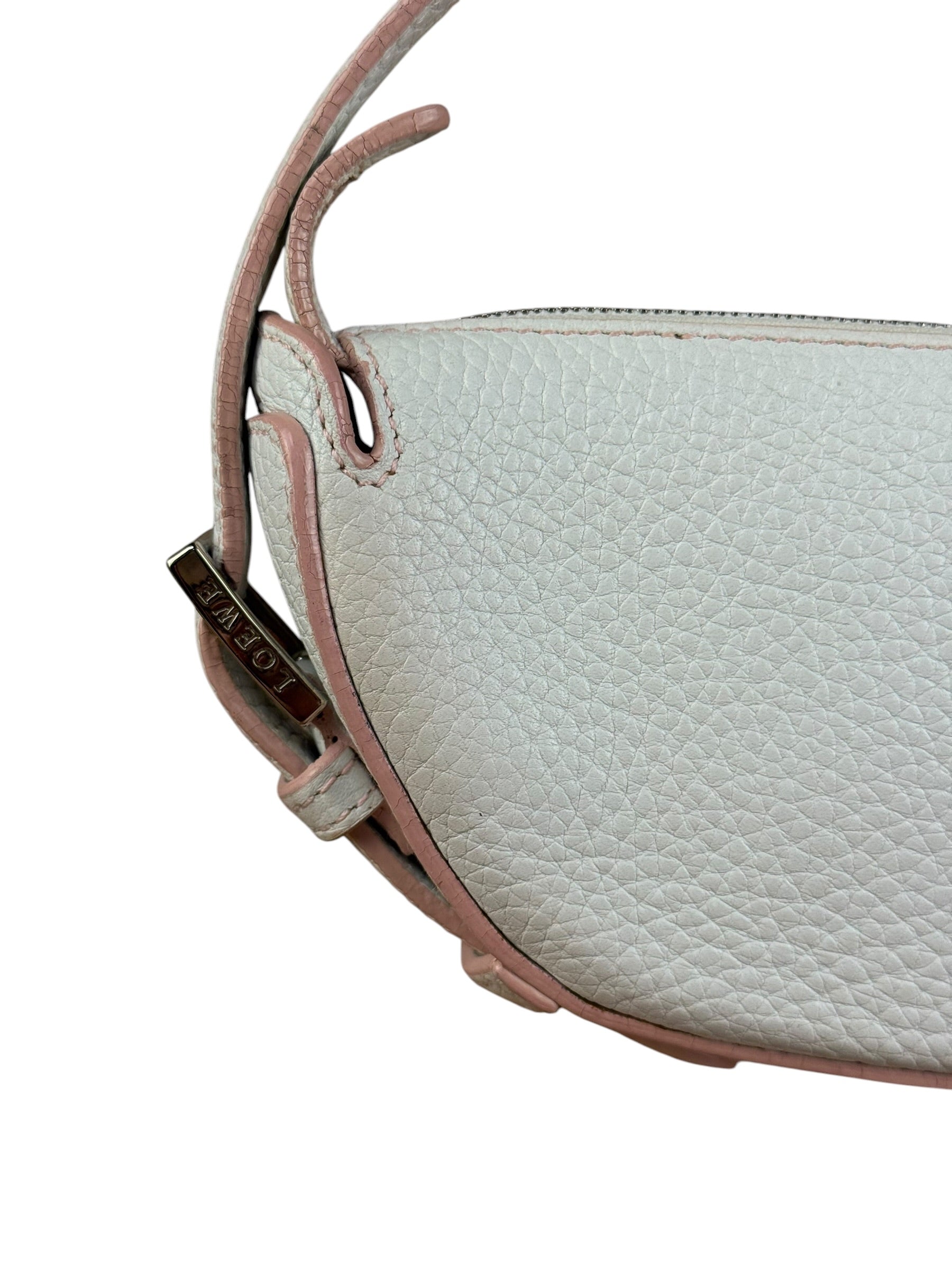 Loewe White Pebbled Leather Pink Trim Mini Boat Pochette